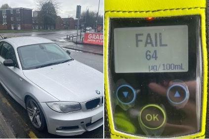 The driver of this BMW in North Road, Preston, had been drinking beer the previous evening and decided to drive in the morning.
On the roadside breath test he blew 64ug (limit 35).
He was charged and bailed.
