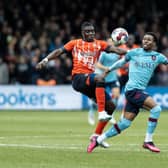 Burnley's Nathan Tella competing with Luton Town's Marvelous Nakamba (left) 

The EFL Sky Bet Championship - Luton Town v Burnley - Saturday 18th February 2023 - Kenilworth Road - Luton