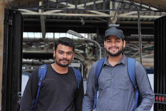 UCLan students Paril Shah (left) and Vaibhav Sharma, pictured at Preston station, hoping their return home will not be disrupted  Photo: Michelle Adamson