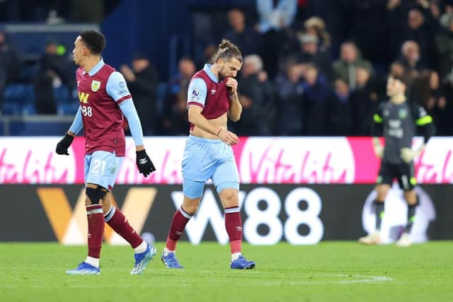 BURNLEY, ENGLAND - NOVEMBER 25: Jay Rodriguez of Burnley looks dejected after the team's defeat in the Premier League match between Burnley FC and West Ham United at Turf Moor on November 25, 2023 in Burnley, England. (Photo by James Gill/Getty Images)