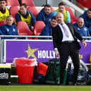 BRENTFORD, ENGLAND - MARCH 12: Sean Dyche, Manager of Burnley reacts from the sideline during the Premier League match between Brentford and Burnley at Brentford Community Stadium on March 12, 2022 in Brentford, England.