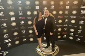 Dave Fishwick with wife Nicola at the National Film Awards 2023 where Bank of Dave picked up Best Feature Film