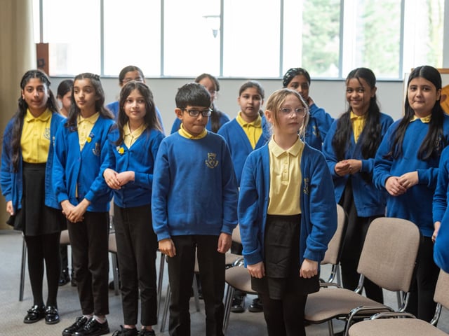 Pupils from St Peter's CE Primary School perform at the unveiling of the new Bishop of Burnley. Photo: Kelvin Lister-Stuttard