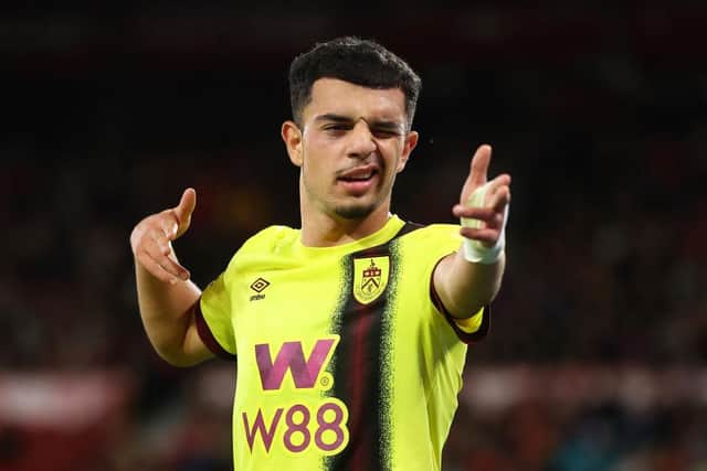 NOTTINGHAM, ENGLAND - SEPTEMBER 18: Zeki Amdouni of Burnley celebrates after scoring the team's first goal during the Premier League match between Nottingham Forest and Burnley FC at City Ground on September 18, 2023 in Nottingham, England. (Photo by Marc Atkins/Getty Images)