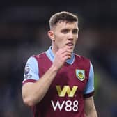 BURNLEY, ENGLAND - DECEMBER 26: Dara O'Shea of Burnley reacts during the Premier League match between Burnley FC and Liverpool FC at Turf Moor on December 26, 2023 in Burnley, England. (Photo by Lewis Storey/Getty Images)
