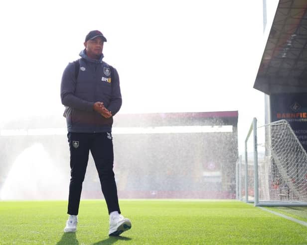 BURNLEY, ENGLAND - OCTOBER 07: Vincent Kompany, Manager of Burnley, inspects the pitch prior to the Premier League match between Burnley FC and Chelsea FC at Turf Moor on October 07, 2023 in Burnley, England. (Photo by George Wood/Getty Images)