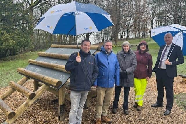 (Left to right) Mike Clark (ESP Play); Councillor Jack Launer, Burley Council's executive member for health, culture and well-being; Judith Glover, chair of Friends of Towneley Park; Carly Glover, Burnley Council greenspaces team; Andrew Wood, MD ESP Play.