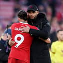 LIVERPOOL, ENGLAND - FEBRUARY 10:  Vincent Kompany, Manager of Burnley, and Darwin Nunez of Liverpool interact after the Premier League match between Liverpool FC and Burnley FC at Anfield on February 10, 2024 in Liverpool, England. (Photo by Justin Setterfield/Getty Images)