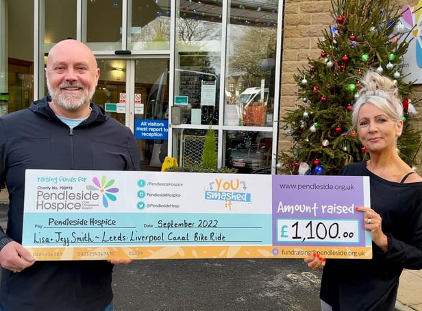 Jeff and Lisa Smith cycled the Leeds Liverpool Canal in a day to raise £1,100 for Pendleside Hospice