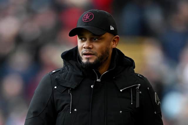 BURNLEY, ENGLAND - FEBRUARY 03: Vincent Kompany, Manager of Burnley, looks on during the Premier League match between Burnley FC and Fulham FC at Turf Moor on February 03, 2024 in Burnley, England. (Photo by Gareth Copley/Getty Images)