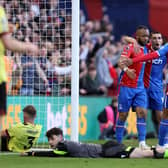 LONDON, ENGLAND - FEBRUARY 24: Jordan Ayew of Crystal Palace celebrates scoring his team's second goal with teammates during the Premier League match between Crystal Palace and Burnley FC at Selhurst Park on February 24, 2024 in London, England. (Photo by Richard Heathcote/Getty Images)