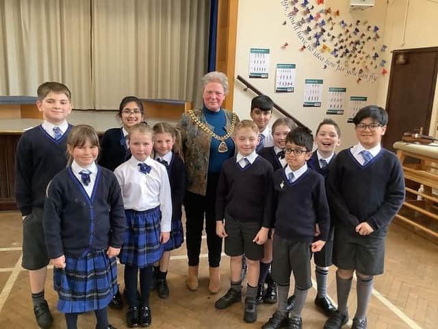 Mayor of Burnley Coun. Cosima Towneley on a visit to her old school St Joseph's RC Park Hill