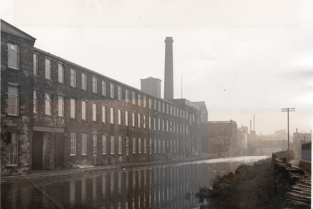 Daneshouse, Throstle and Old Hall Mills from the canal bank. Originally the buildings were all cotton mills, but, when decline set in, the Lucas company took possession of the largest of them.