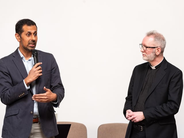 Coun. Afrasiab Anwar MBE welcomes the incoming Bishop of Burnley to the town. Photo: Kelvin Lister-Stuttard