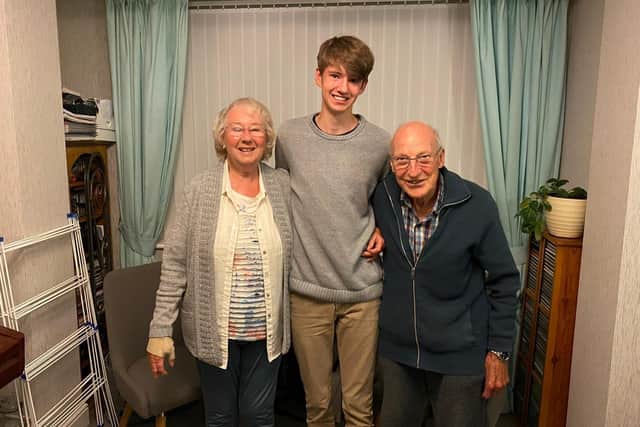 Bruce and Delise Little with their student grandson Ethan who has been helping Pendleside Hospice
