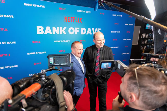 Dave Fishwick and Rory Kinnear who plays Dave at the premiere of his Netflix film Bank of Dave at Reel Cinema in Burnley.