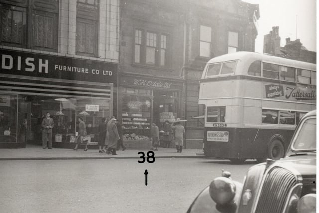 I’m not sure why this image should have 38 on it, but the photograph shows the south side of St James Street with Cavendish’s furniture shop and Oddie’s confectionary shop, in the 1950’s. Oddie’s is still in the same building today. Liverpool House, which was once a branch of Martin’s Bank, is to the right and, behind the bus, was Eastwood’s booking office, the Swan Hotel and the Old Red Lion.