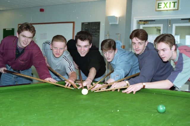 Six apprentices at British Aerospace in Warton, near Preston, potted the black for charity when they rook part in a 24-hour snooker marathon. They managed to raise £700 in sponsorship and collections and will hand the cash to the NSPCC. The players are pictured, left to right: David Hiles, Colin Whalley, Mark Murray, Mark Jackson, Martin Joyce and Russell Apsinall