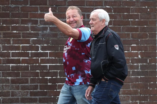 BURNLEY, ENGLAND - AUGUST 06: A supporter of Burnley gives a thumbs up ahead of kickoff during the Sky Bet Championship match between Burnley and Luton Town at Turf Moor on August 06, 2022 in Burnley, England. (Photo by Ashley Allen/Getty Images)
