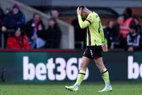 LONDON, ENGLAND - FEBRUARY 24: Josh Brownhill of Burnley reacts as he is sent off after being shown a red card during the Premier League match between Crystal Palace and Burnley FC at Selhurst Park on February 24, 2024 in London, England. (Photo by Richard Heathcote/Getty Images)