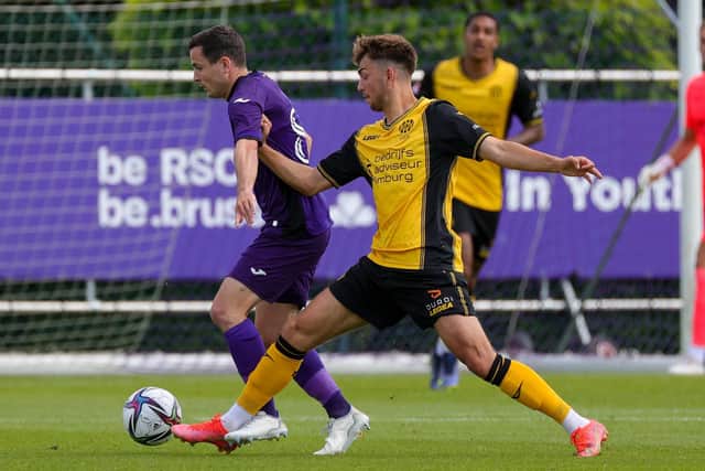 Anderlecht's Josh Cullen fights for the ball during a friendly soccer match between RSCA Anderlecht and Roda JC, Saturday 02 July 2022 in Neerpede, to prepare the 2022-2023 'Jupiler Pro League' first division of the Belgian championship. BELGA PHOTO VIRGINIE LEFOUR (Photo by VIRGINIE LEFOUR / BELGA MAG / Belga via AFP) (Photo by VIRGINIE LEFOUR/BELGA MAG/AFP via Getty Images)