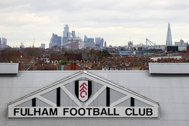 LONDON, ENGLAND - DECEMBER 23: A general view of the London skyline, as seen from inside the stadium prior to the Premier League match between Fulham FC and Burnley FC at Craven Cottage on December 23, 2023 in London, England. (Photo by Ryan Pierse/Getty Images)