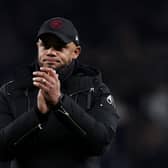 LONDON, ENGLAND - JANUARY 05: Vincent Kompany, Manager of Burnley, applauds the fans after the team's defeat in the Emirates FA Cup Third Round match between Tottenham Hotspur and Burnley at Tottenham Hotspur Stadium on January 05, 2024 in London, England. (Photo by Alex Pantling/Getty Images)