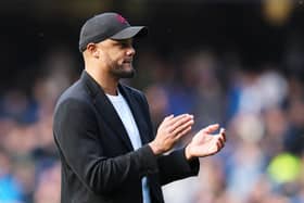LIVERPOOL, ENGLAND - APRIL 06: Vincent Kompany, Manager of Burnley, acknowledges the fans following the Premier League match between Everton FC and Burnley FC at Goodison Park on April 06, 2024 in Liverpool, England. (Photo by Matt McNulty/Getty Images) (Photo by Matt McNulty/Getty Images)