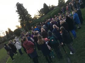 Residents gather for the candle lit vigil at Clitheroe Castle to mark the first anniversary of the Russian invasion of Ukraine