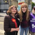 Former Burnley MP Julie Cooper, Angela Rayner MP and Peter Thorne from UNISON at Burnley's last May Day Festival in 2019