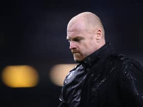 Sean Dyche, manager of Burnley, reacts following the Premier League match between Burnley and Manchester City at Turf Moor on February 03, 2021.