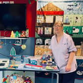 Gary Kay of the Robert Windle Foundation with nurse Karen Reece at Airedale General Hospital. The foundation bought some arts and crafts to help cheer up patients in the children's ward
