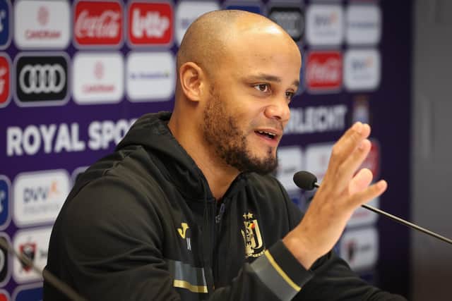 Anderlecht's head coach Vincent Kompany speaks during a press conference of Belgian football team RSC Anderlecht , two days before their "Jupiler Pro League" match against KAS Eupen on January 13, 2021, in Brussels. (Photo by VIRGINIE LEFOUR / BELGA / AFP) / Belgium OUT (Photo by VIRGINIE LEFOUR/BELGA/AFP via Getty Images)