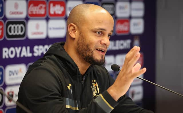 Anderlecht's head coach Vincent Kompany speaks during a press conference of Belgian football team RSC Anderlecht , two days before their "Jupiler Pro League" match against KAS Eupen on January 13, 2021, in Brussels. (Photo by VIRGINIE LEFOUR / BELGA / AFP) / Belgium OUT (Photo by VIRGINIE LEFOUR/BELGA/AFP via Getty Images)
