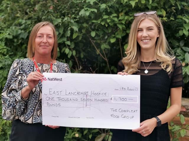 Jackie Morris, who received the cheque from Laura Chadwick on behalf of the East Lancashire Hospice thanked The Compleat Food Group for their generosity.
