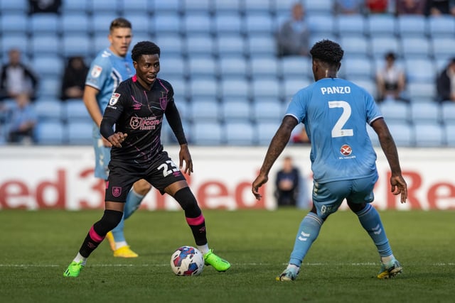 Burnley's Nathan Tella competing with Coventry City's Jonathan Panzo (right) 

The EFL Sky Bet Championship  - Coventry City v Burnley- Saturday 8th October 2022 - Coventry Building Society Arena - Coventry