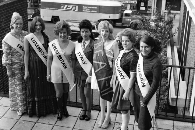 A hairdressing demonstration at the Keirby Hotel by teachers at Nelson and Colne College featured styles from the Common Market countries. From left: Barbara Firth, Catherine Quinn, Margaret Waterworth, Anna Legname, Susan O'Donnell, Hieidi Barrowclough and Judith Knowles.