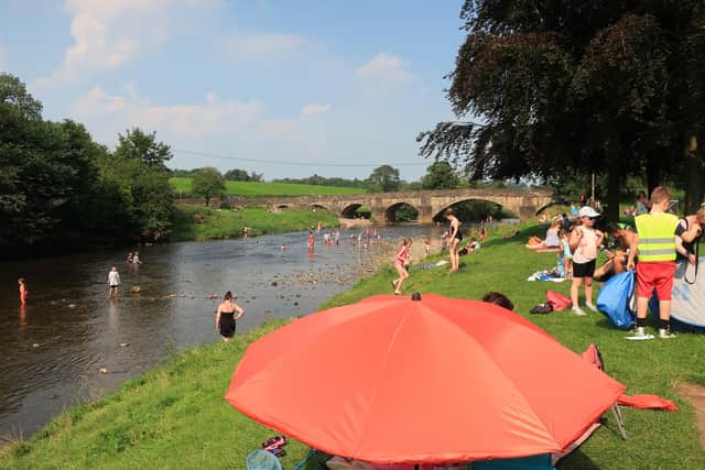 Popular paddling and picnic spot at Edisford Bridge, near Clitheroe