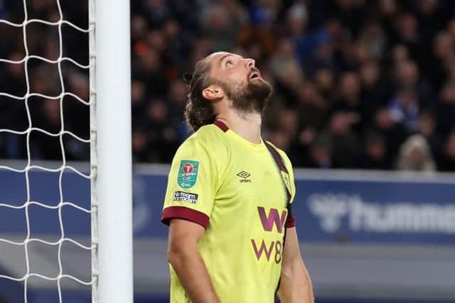 LIVERPOOL, ENGLAND - NOVEMBER 01: Jay Rodriguez of Burnley reacts during the Carabao Cup Fourth Round match between Everton and Burnley at Goodison Park on November 01, 2023 in Liverpool, England. (Photo by Jan Kruger/Getty Images)