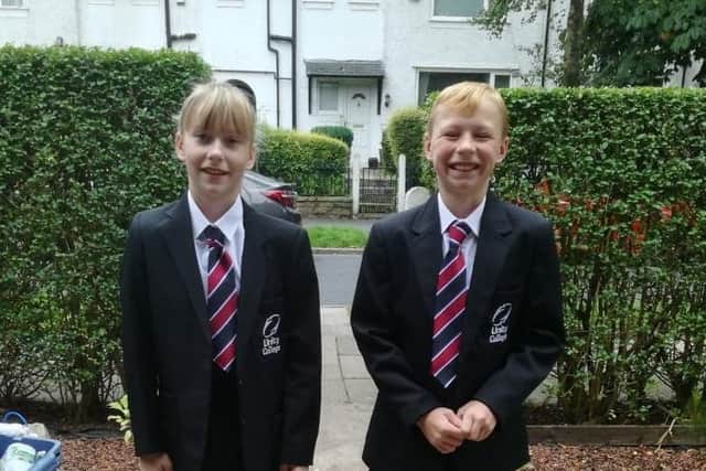 Jayden Taylor and his twin sister Larissa on their first day at Unity College in Burnley