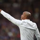 HUDDERSFIELD, ENGLAND - JULY 29: Manager of Burnley, Vincent Kompany gestures during the Sky Bet Championship between Huddersfield Town and Burnley at John Smith's Stadium on July 29, 2022 in Huddersfield, England. (Photo by Ashley Allen/Getty Images)