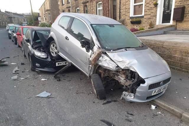 The aftermath of a road accident in Skipton Road, Trawden, early this morning