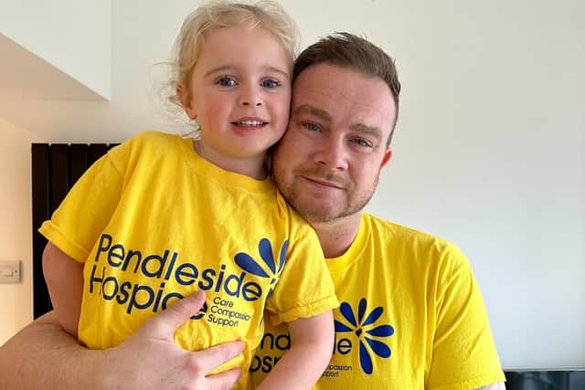 Ryan and Lottie with their Pendleside Hospice t-shirts