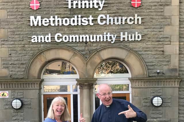 Carol Baird is welcomed to her new role as hub manager by the  Rev. Ian Humphries - Trinity Methodist Minister and Circuit Superintendent.