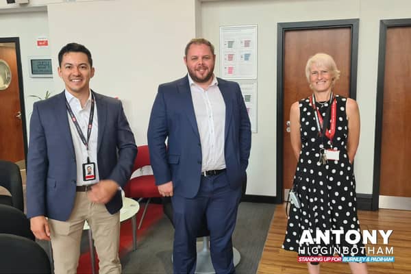 Burnley MP Antony Higginbotham is pictured with Rafa Chiang, local Ddrector for HSBC UK Bolton Market and Lisa Durant, who is network manager for HSBC UK Bolton Market.