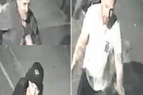 Police are keen to speak to the men in these CCTV images regarding a racially motivated attack on a man in Padiham