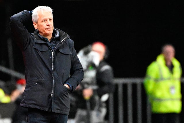 Nice's Swiss head coach Lucien Favre reacts  during the French L1 football match between Stade Rennais FC and OGC Nice at the Roazhon Park stadium in Rennes, western France, on January 2, 2023. (Photo by Damien Meyer / AFP) (Photo by DAMIEN MEYER/AFP via Getty Images)