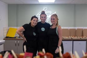 Rawes Grazing Company owners Bethany (left) and Bryony Rawes (centre) with Helen Redfern in the shop in Burnley Road, Padiham