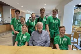 The Stage Door Youth Theatre cast with author and playwright Ron Nicol after performing Beware the Jabberwock at the Edinburgh Fringe Festival