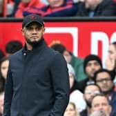 MANCHESTER, ENGLAND - APRIL 27: Vincent Kompany, Manager of Burnley, looks on during the Premier League match between Manchester United and Burnley FC at Old Trafford on April 27, 2024 in Manchester, England. (Photo by Michael Regan/Getty Images)